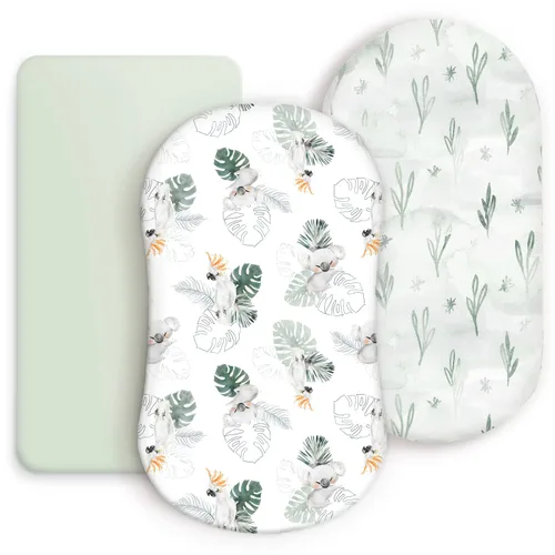 Vista 17 de Juego de sábanas bajeras elásticas ultra suaves 3 unidades, ajuste universal para moisés, cuna, cesta de moisés, colchón ovalado y rectangular