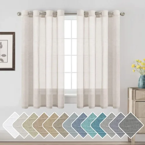 Vista 108 de H.VERSAILTEX Cortinas de lino de mezcla natural para sala de estar/cortinas de lino semitransparentes reductoras de luz de 54 pulgadas de largo