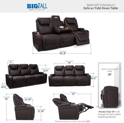 Vista 2 de Seatcraft Colosseum - Sofá marrón con mesa plegable