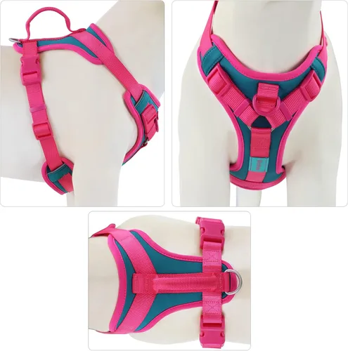Vista 3 de Wolfone Arnés sin tirones para perro, ajustable, suave, acolchado, chaleco para mascotas, con asa de control, adorable arnés diario para perros