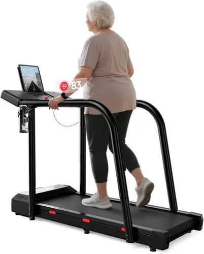 Vista 9 de Treadmill for Seniors with Long Handrails, Emergency Stop Button 4 Major Safety Protections, 300 lb Capacity, LED Display, Remote Control and