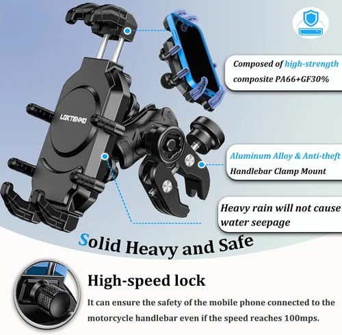 Vista 4 de LOKTENWO Soporte de teléfono para motocicleta con amortiguador de vibraciones y bloqueo seguro de alta velocidad, antirrobo, ATV, scooter, manillar