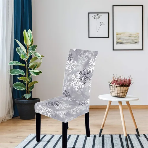 Vista 2 de Andreannie Juego de 2 fundas navideñas para sillas de comedor, con copos de nieve, extraíbles y elásticas, protectores decorativos para Navidad, Gris