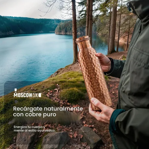 Vista 9 de Botella de agua 100% de cobre, extra grande de 34 onzas, botella de agua de cobre puro con acabado martillado para beber, recipiente ayurvédico