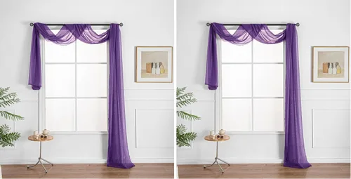 Vista 12 de WPM - Bufanda negra para ventana, cenefa extra larga y transparente para ventana, 38 pulgadas de ancho x 216 pulgadas de largo, cenefas de gasa