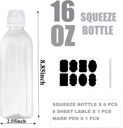 Vista 4 de WAYDA Botellas exprimibles para condimentos, paquete de 6 botellas exprimibles para salsas, recipiente de aderezo de ensalada de ketchup, botellas