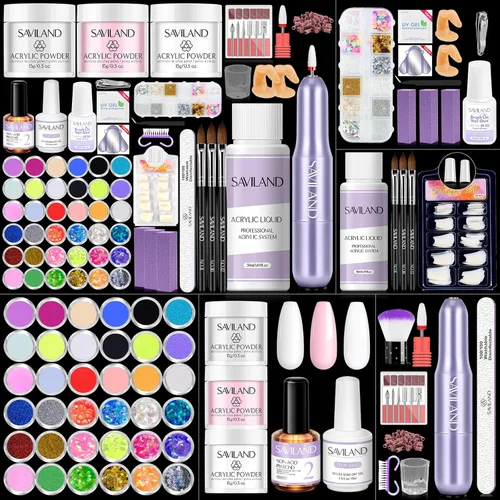 Vista 17 de Saviland Kit de iniciación de uñas acrílicas: polvo y líquido acrílico rosa claro nude, cepillo, limas, formularios, uñas a presión, juego