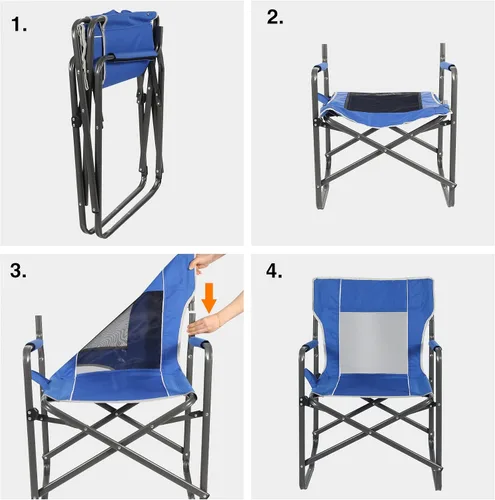 Vista 5 de Sillas plegables de acero para adultos, resistentes, portátiles, ligeras, para campamento, exteriores, interiores, para patio, césped, viajes, Azul