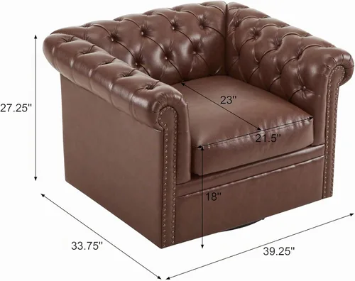 Vista 2 de Christopher Knight Home Oakley Chesterfield - Silla tapizada de piel sintética, sofá giratorio de 360° con botones, sofá de sala de estar, sofá