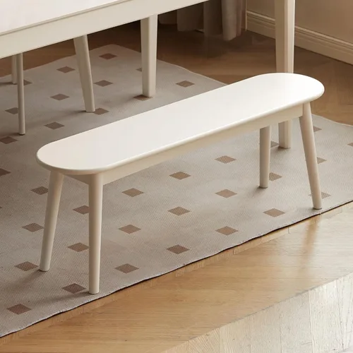 Vista 12 de Banco de entrada de madera de roble macizo de 47 pulgadas, banco de comedor con diseño redondeado en forma de baguette, banco de madera multiusos