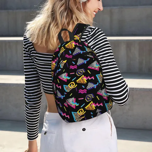 Vista 3 de Mochila genial de los años 80 y 90 para niñas, niños y mujeres, ligera, de lona, mochila casual para viajes al aire libre, Abstracto Años 90 Moda