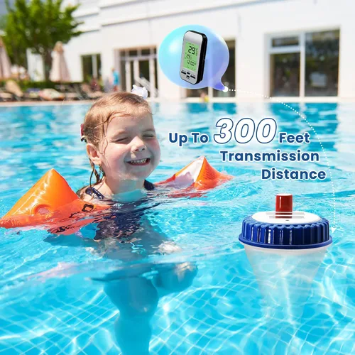 Vista 5 de Termómetro inalámbrico de 300 pies de largo, medidor de temperatura solar, sensor de temperatura de piscina, flotante, fácil de leer, impermeable