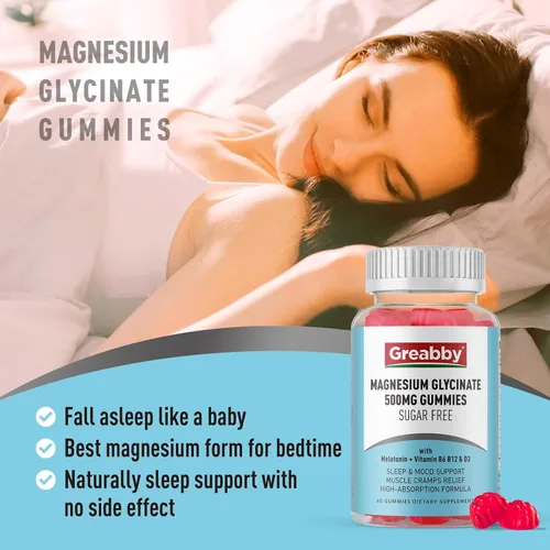 Vista 6 de Gomitas de glicinato de magnesio de 500 mg para adultos, apoyo para dormir, gomitas de magnesio masticables para mujeres y hombres, alivio muscular
