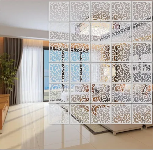 Vista 4 de Divisor de habitación colgante blanco, 12 unidades, divisor de habitación de madera y plástico, paneles de panel de división para decoración