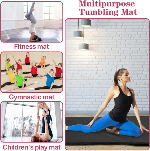 Vista 7 de Colchoneta de gimnasia para gimnasio en casa, plegable, portátil, de 4 x 10 x 2 pulgadas, extra gruesa, con asas de transporte, para niños y adultos