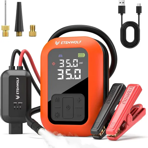 Vista 9 de ETENWOLF Arrancador de batería de coche 2000A con compresor de aire 160PSI Negro