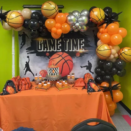 Vista 6 de Globos Negros y Naranjas de 12 Pulgadas, Globos de Confeti Negro Naranja Plateado, Globos de Halloween Trick or Treat para Niños y Hombres