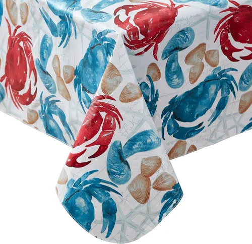 Vista 2 de Newbridge Mantel de vinilo con estampado costero de cangrejo de piedra, diseño náutico Cape Cod impermeable, patio, barbacoa, picnic, mantel