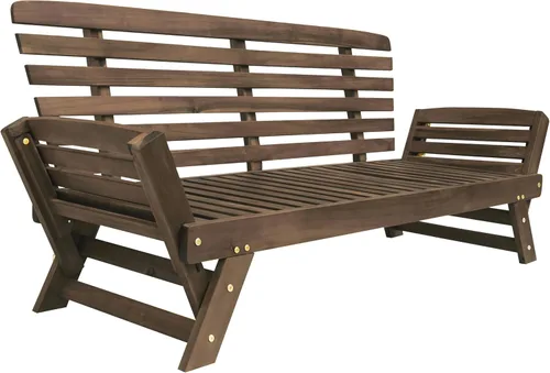 Vista 9 de Harper & Bright Designs Sofá convertible para exteriores con reposabrazos ajustable, sofá de madera maciza para patio con cojines, acabado Acabado