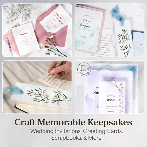 Vista 2 de Wanderings A4 Handmade Deckle Edge Paper (50 Sheets) + 50 White Envelopes (6x9) Bundle