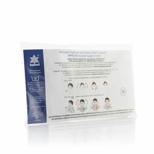 Vista 6 de Mascarilla Higiénica de Tela Reutilizable Tongue Luanvi Talla M Pack de 3 uds