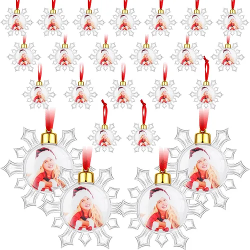 Vista 8 de Skylety 24 bolas de adorno para fotos, Navidad, 3.54 pulgadas, plástico transparente, para colgar, marco de fotos, adornos familiares, adornos
