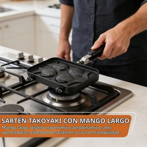 Vista 2 de Cyrank Taiyaki - Molde para pasteles en forma de pez, antiadherente para hacer gofres, molde doble para panqueques con mango largo, molde doble