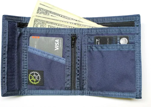 Vista 2 de Billetera de nailon con bolsillo para monedas con cremallera, marino, Talla única, Billetera plegable