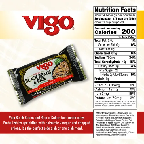 Vista 3 de Vigo Auténticos frijoles negros y arroz, bajo en grasa, 8 onzas (frijoles negros y arroz, paquete de 1)