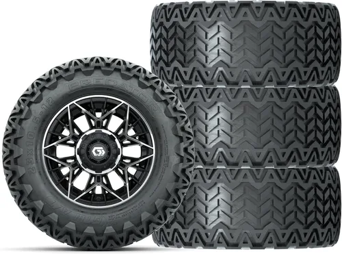Vista 12 de GTW Combo de ruedas y neumáticos para carrito de golf de 12 pulgadas Ruedas cromadas estelares GTW en neumáticos todo terreno Predator de 23 x