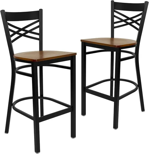 Vista 14 de Flash Furniture HERCULES Series Black ''X'' Back Metal Restaurant Barstool - Asiento de vinilo negro Asiento de vinilo negro/marco de metal negro