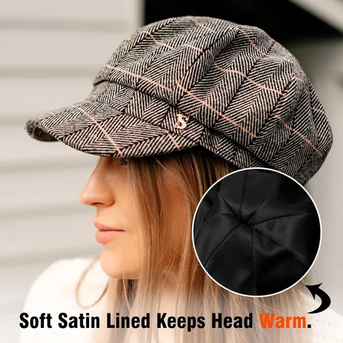 Vista 3 de 2019 New Womens Newsboy - Boina estilo cabbie para mujer, gorra con visera cloche de algodón