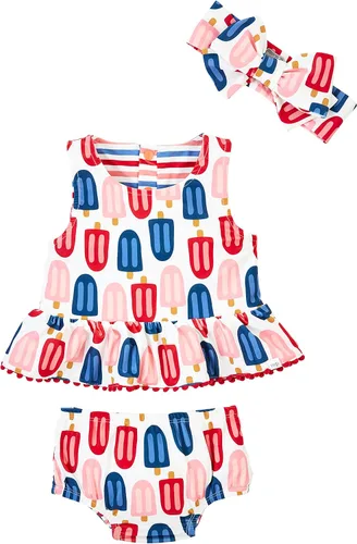Vista 6 de Mud Pie Conjunto de traje de baño y diadema para niñas Mud Pie para niñas Multi-Floral