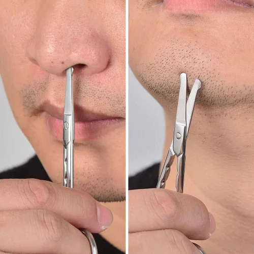 Vista 5 de HANTEKAS Juego de tijeras de pelo facial redondeadas curvadas profesionales de acero inoxidable para hombres, bigote, pelo de nariz, tijeras