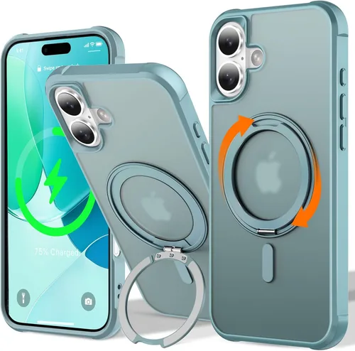Vista 35 de UMIONE - Funda con diseño de anillo magnético giratorio de 360° para iPhone 11, soporte de bucle invisible integrado, compatible con Magsafe, funda