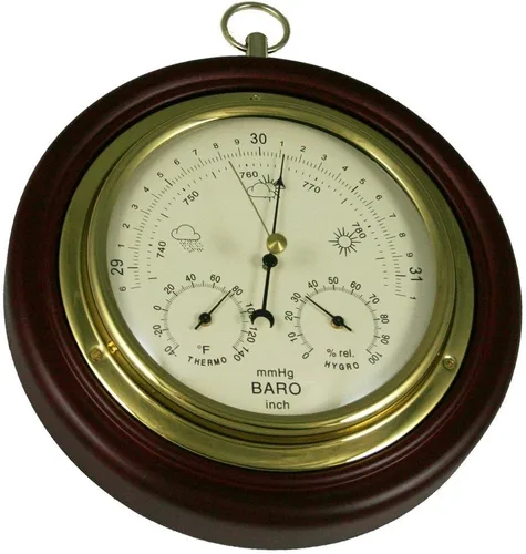 Vista 2 de Ambient Weather WS-M0921THB - Barómetro tradicional con esfera marrón y acabado cereza de 8 pulgadas con temperatura y humedad