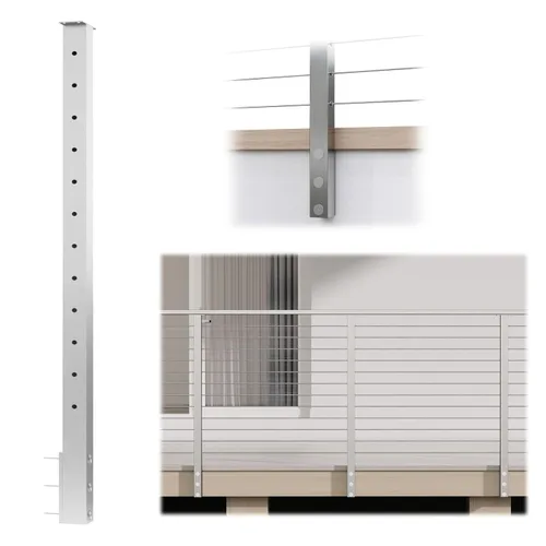 Vista 10 de Muzata - Barandilla de cable de montaje lateral cepillado de 36 pulgadas (36 pulgadas), perforada a nivel PF02 LH4S 36"×2"×2" Level Post for
