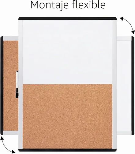 Vista 2 de Amazon Basics Combo de pizarra blanca magnética rectangular y tablero de corcho para el hogar, la oficina y el aula, marco de plástico/aluminio