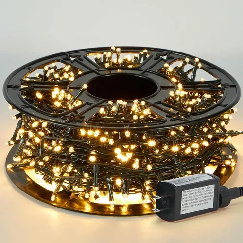 Vista 9 de Tira de luces de Navidad de 1000 LED de color blanco cálido de 49 pies para exteriores, con 8 modos, impermeable IP44, enchufable, para árbol