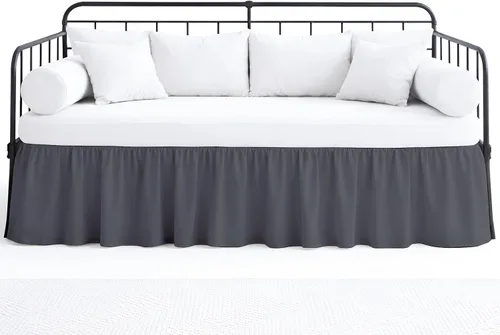 Vista 7 de Falda de cama con volantes con esquinas divididas para camas de día, cobertura de tres lados, fácil ajuste, fabricada con microfibra cepillada