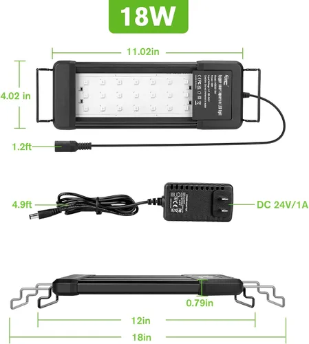 Vista 8 de hygger - Luz LED inteligente para acuario de 18 W, con control por Bluetooth y aplicación, luz de tanque de peces de espectro completo con ciclo