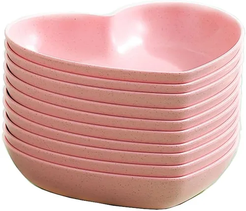 Vista 11 de Juego de 10 platos llanos en forma de corazón, platos de 6 pulgadas, bandeja para frutas, aperitivos, sin BPA (beige)