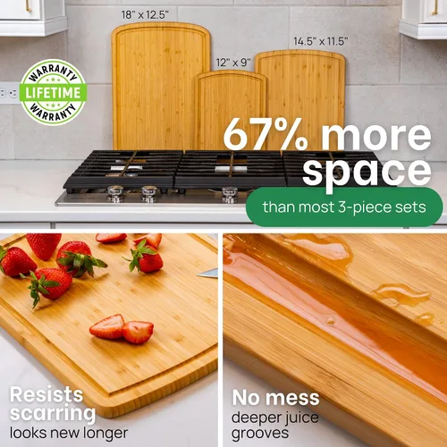 Vista 3 de Tablas de cortar de madera orgánica para la cocina para cortar verduras, tallar carne, cortar pan y servir charcutería para la preparación