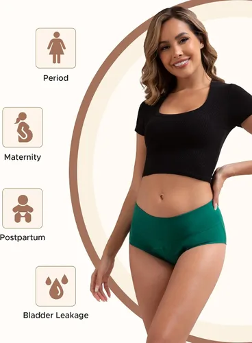 Vista 5 de INNERSY Ropa Interior para Período Menstrual para Mujeres, Antiderrames, de Cintura Alta, de Algodón, Pack de 3