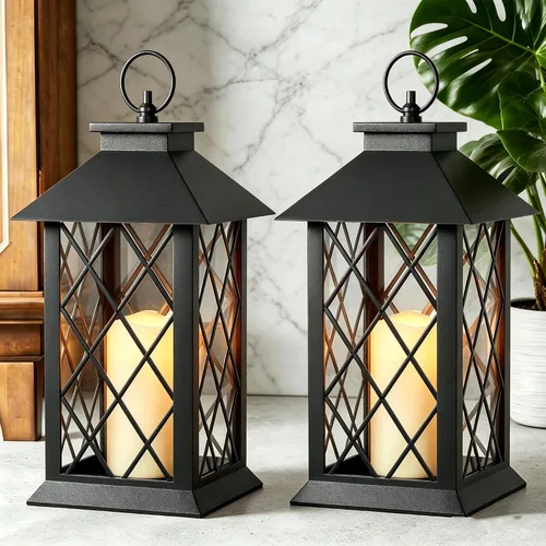 Vista 12 de JOIONE Black Decorative Candle Lanterns, 2 Packs 14" Waterproof Porch Decor Transparente 2