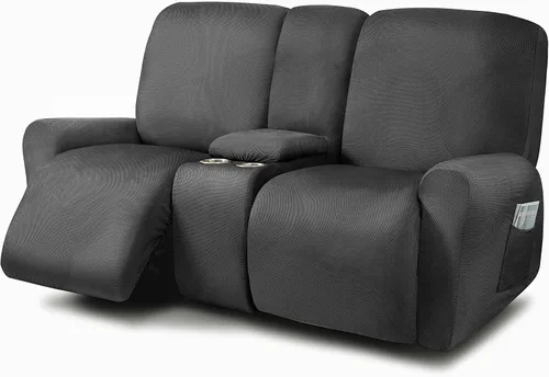 Vista 37 de ULTICOR Fundas para sofá reclinable de 8 piezas, fundas elásticas con hilo teñido para sofá reclinable de 3 cojines, gruesas, suaves y lavables Gris