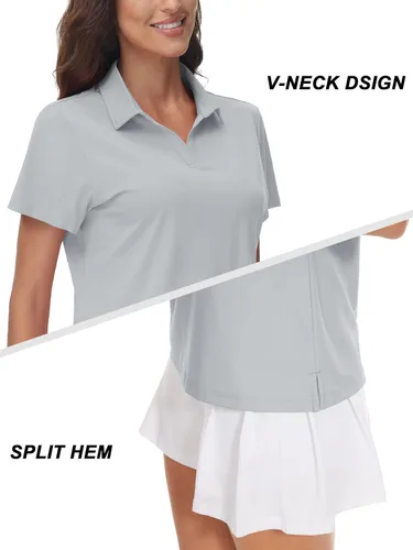 Vista 4 de TACVASEN Polo de manga corta con cuello en V para mujer, con protección solar UPF 50+, secado rápido, para golf