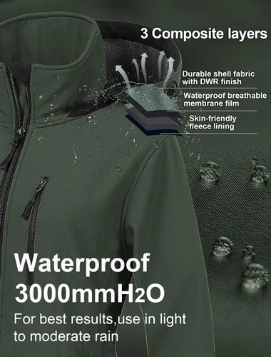 Vista 4 de CREATMO US Chaqueta táctica ligera impermeable larga Softshell con forro polar cortavientos para mujer