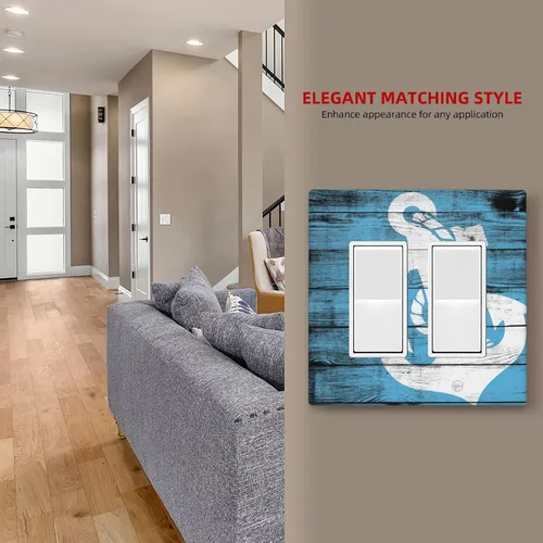 Vista 6 de Board Nautical Anchor Double Rocker Light Switch Plate Cover Decor Wall Plate Cover For Home Bedroom Kitchen Decorative 4.6 * 4.5 Inch