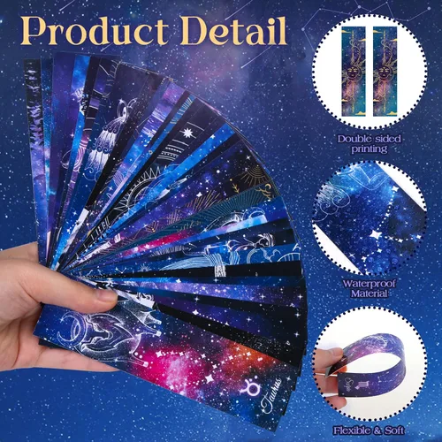 Vista 4 de 200 marcapáginas de noche estrellada de espacio fresco para niños, aula, 50 diseños, marcadores a granel de doble cara con temática espacial